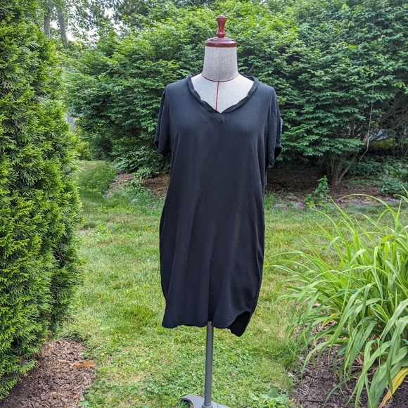 Anthropologie Cloth Stone Black Short Sleeve V-Neck Crispin Mini Tunic D… - Picture 1 of 8